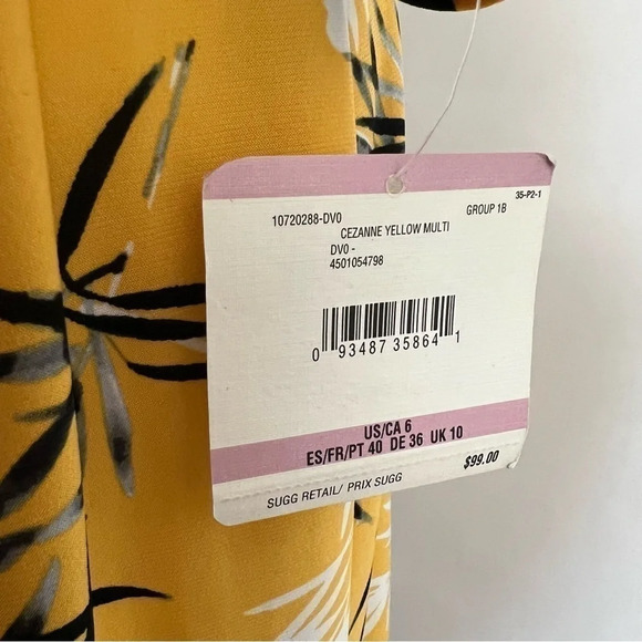 Anne Klein NEW Yellow Tropical Floral Dress 6 Jersey Stretch Draped Knee Length - Picture 10 of 11